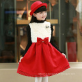 winter kids christmas party lace trim pinafore red bow new year appliqued dress winter hot sale fur clothes children